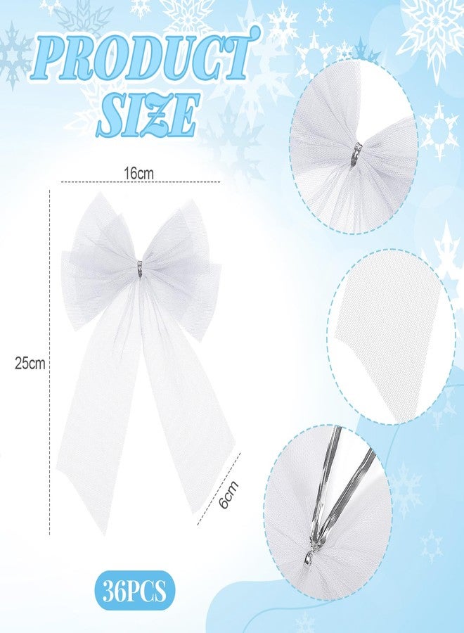 Knitgrip 36 Pcs Christmas Tulle Bows 6x10 Inch Double Layer Handmade Mesh Xmas Tree Bow for Treat Bags Wreath Basket Gift Wrapping Wedding Birthday Valentine's Day Party Decor (White) - Image 3